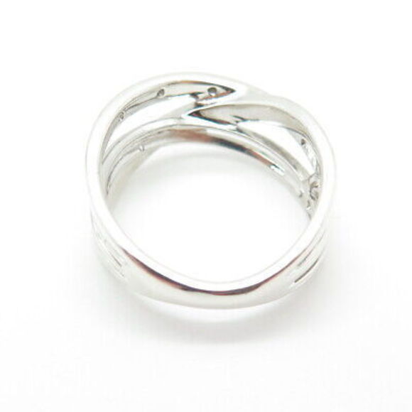 SUN 925 Sterling Silver Real Black & White Diamond Crisscross Ring Size 6.75 - Picture 5 of 8